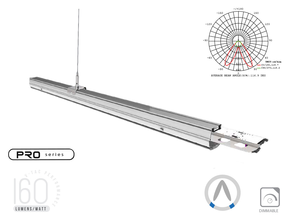 Plafoniera LED Lineare A Sospensione Follow 50W 150cm Doppia Lente Asimmetrica 4000K IP20 Dimmerabile SKU-1365