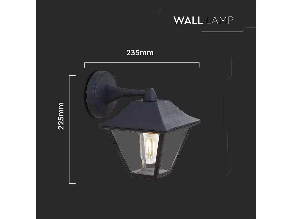 Lampada da Muro a Lanterna Giardino in Vetro Attacco E27 Colore Nero Opaco IP44 Classica SKU-8686