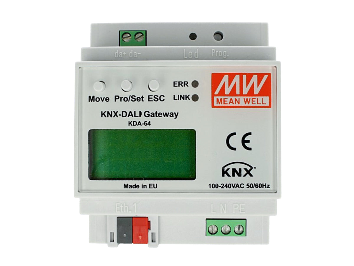 MeanWell KDA-64 KNX-DALI Gateway Controlla 64 ECG Con Interfaccia DALI Tramite Bus KNX Konnex Per Guida DIN Binario