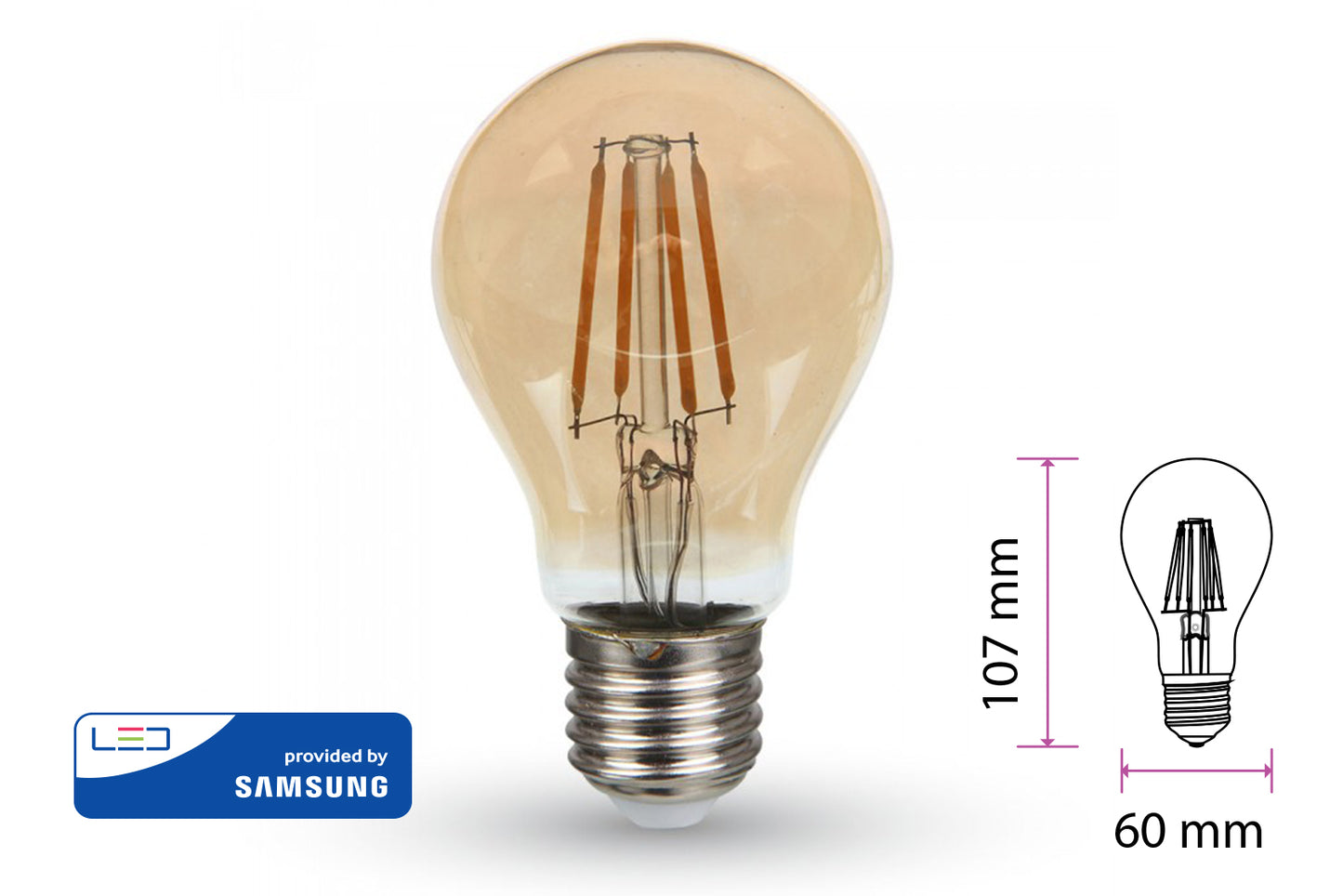Lampada Filo Led a Filamento E27 4W A60 Bianco Caldo 2200K Cover Amber Led Samsung Garanzia 5 Anni SKU-282