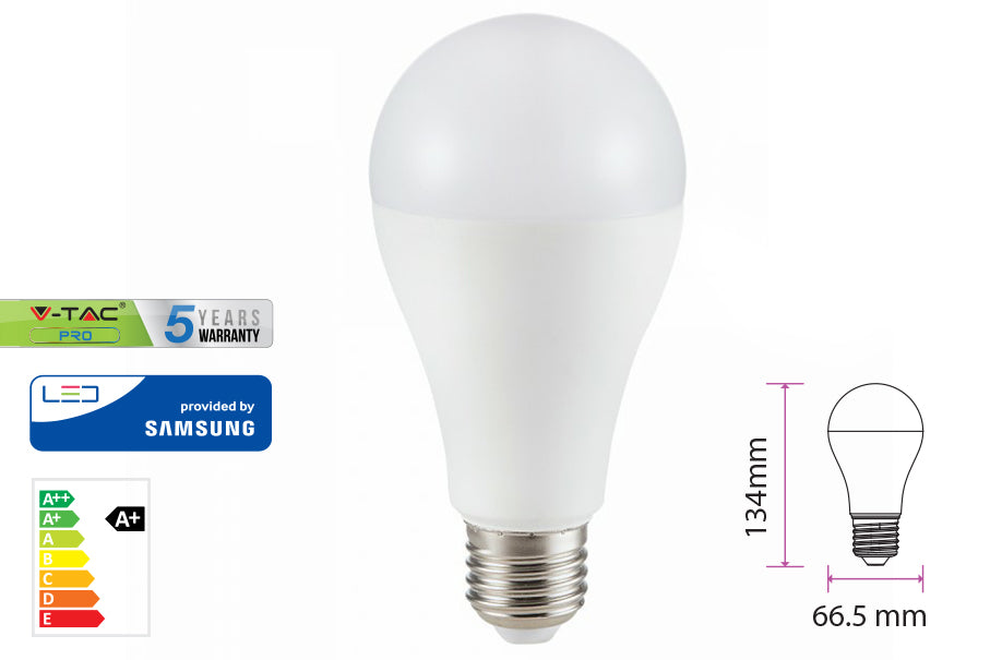 Lampada Led E27 A65 15W Bianco Caldo 3000K Bulbo Sfera Chip Samsung Garanzia 5 Anni SKU-159