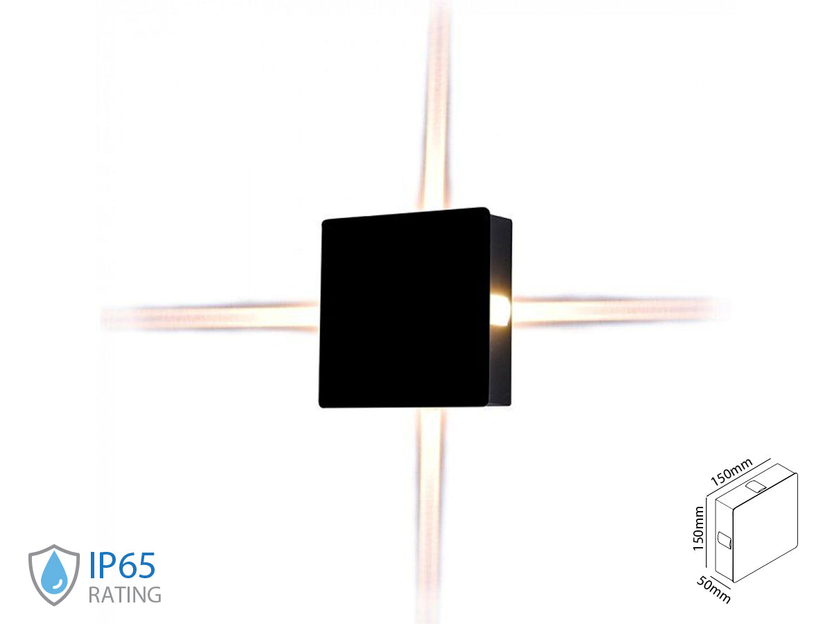 Applique Lampada LED da Muro Quadrato 4X1W 3000K Carcassa Nera IP65 Illuminazione 4 Lati SKU-8211
