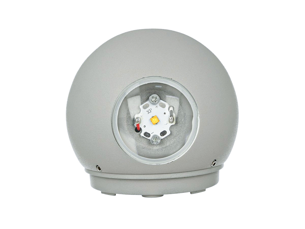 Applique Lampada LED da Muro Palla Sferica 6W 3000K Carcassa Grigia Doppio Fascio Luminoso IP65 SKU-8305