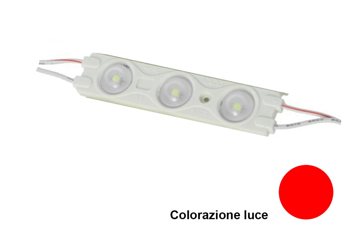 Modulo Mattone LED 3 SMD 2835 Colore Rosso 12V IP67 Con Lente Ingrandimento 160 Gradi SKU-5126