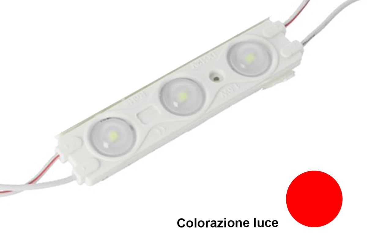 Modulo Mattone LED 3 SMD 2835 Colore Rosso 12V IP67 Con Lente Ingrandimento 160 Gradi SKU-5126