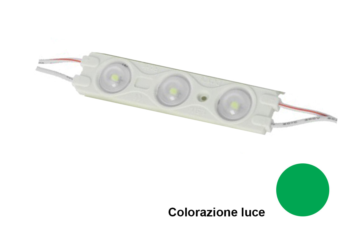Modulo Mattone LED 3 SMD 2835 Colore Verde 12V IP67 Con Lente Ingrandimento 160 Gradi SKU-5128