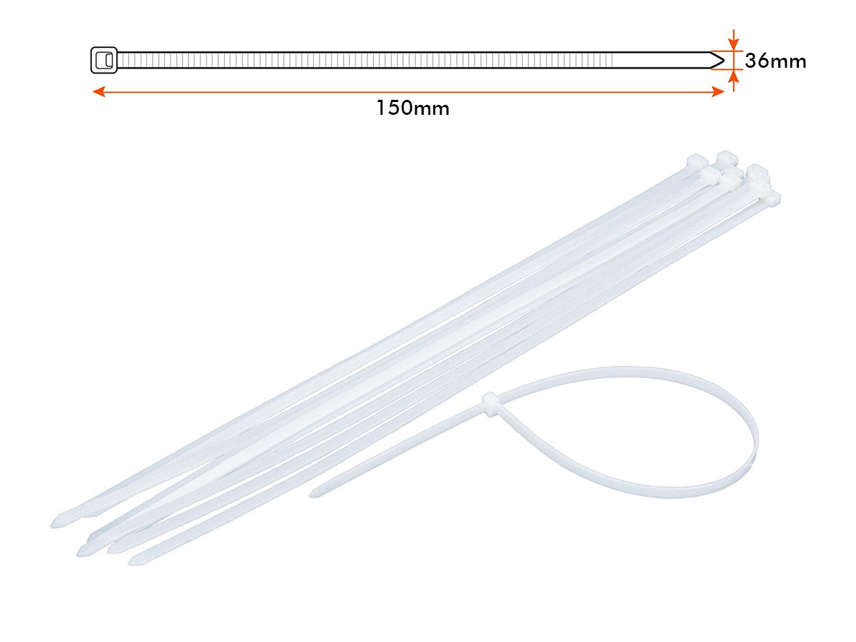 100 Fascette Cablaggio Stringicavo 150X3,6mm Colore Bianca Per Legare Fili Cavi Fino Diametro Massimo di 35mm