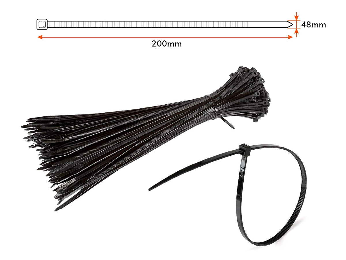 50 Fascette Cablaggio Stringicavo 200X4,8mm Colore Nera Per Legare Fili Cavi Fino Diametro Massimo di 50mm