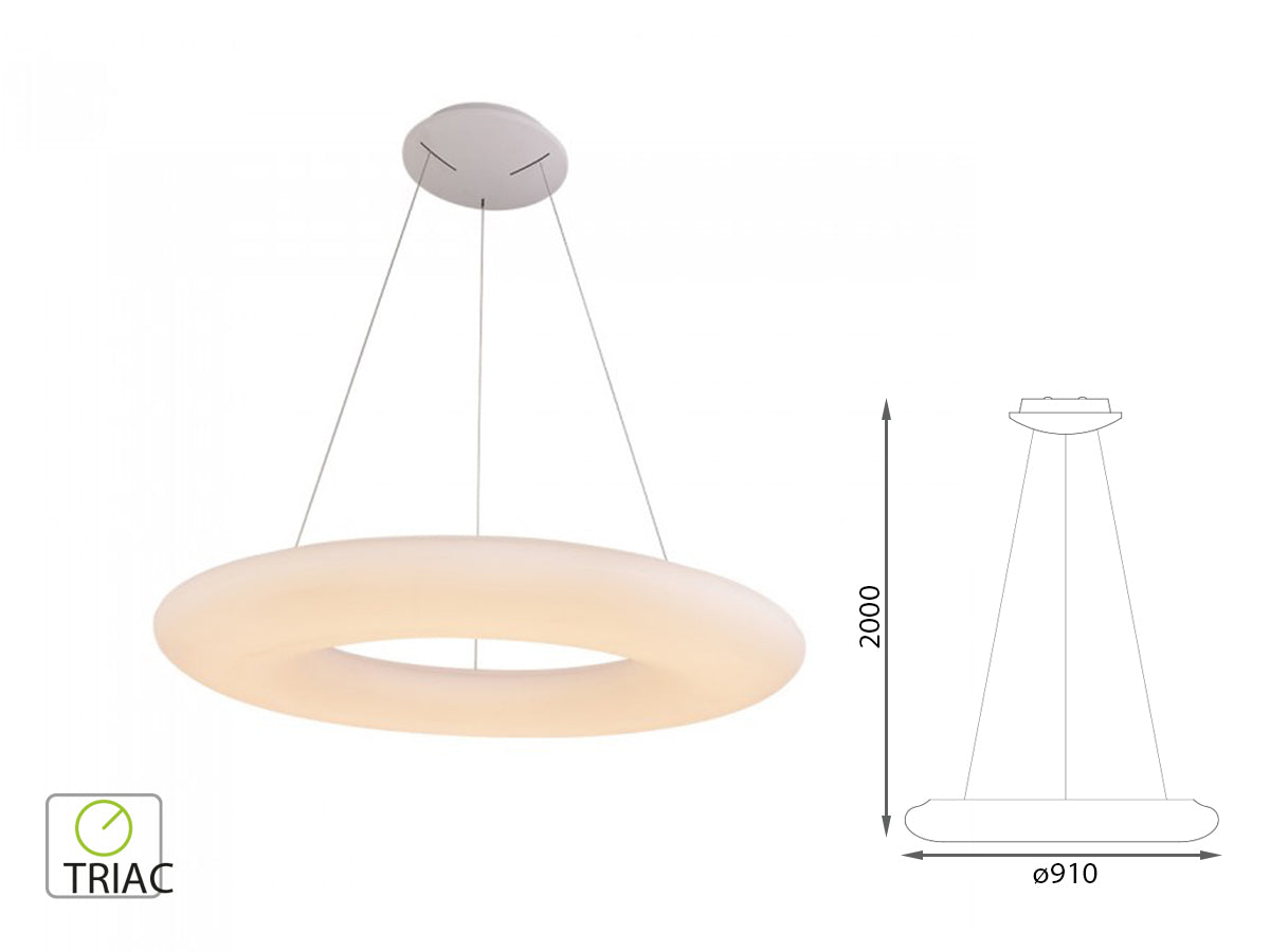 Lampada Led A Sospensione Design Moderno Rotonda Colore Bianco Diametro 910mm 105W 3000K Dimmerabile Triac Dimmer SKU-40101