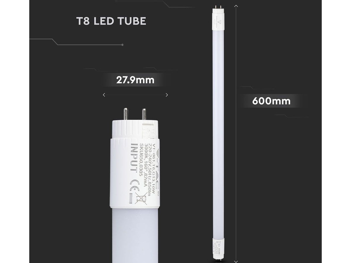 Tubo Led T8 G13 60cm 10W Neutro 4000K Chip Samsung Garanzia 5 Anni Alimentazione da Un Lato Testa Rotante SKU-651